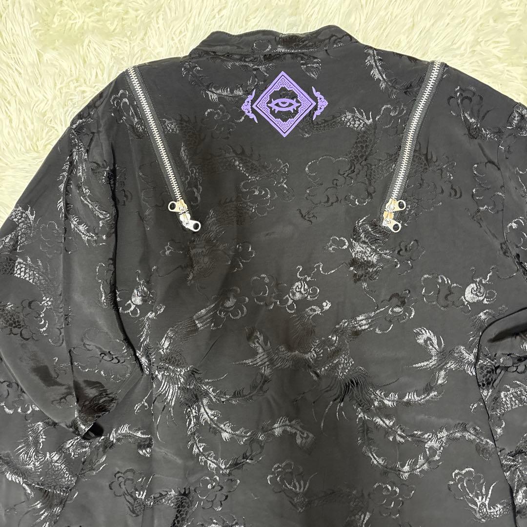 新品✨未使用✨レフレム ドラゴンチャイナシャツ 黒×紫 ショルダーZIP 長袖
