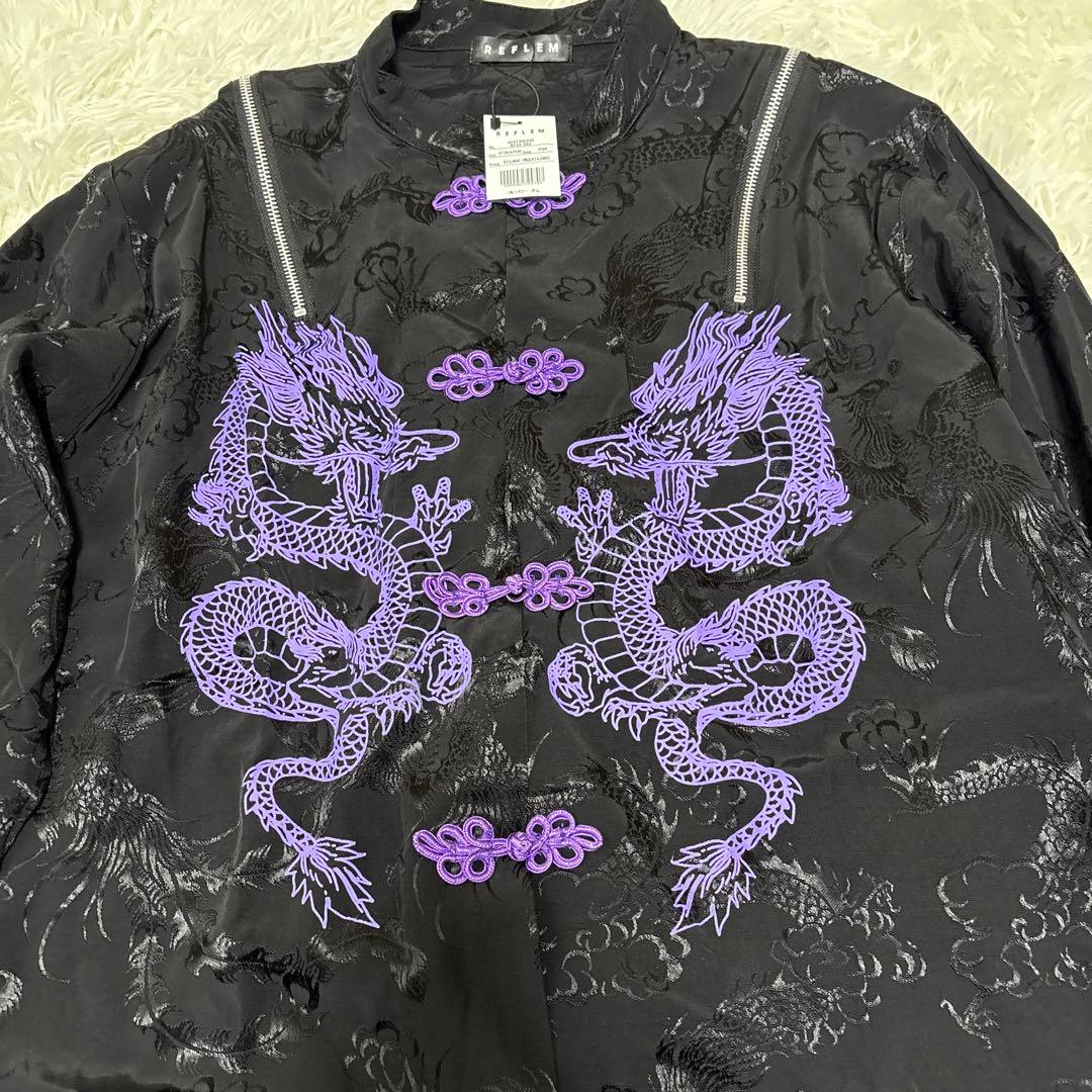 新品✨未使用✨レフレム ドラゴンチャイナシャツ 黒×紫 ショルダーZIP 長袖