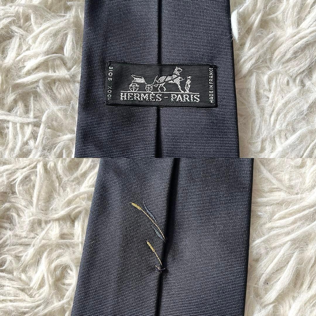 希少モデル美品　HERMES エルメス ネクタイ 鴨＆草刺繍 シルク100% 紺