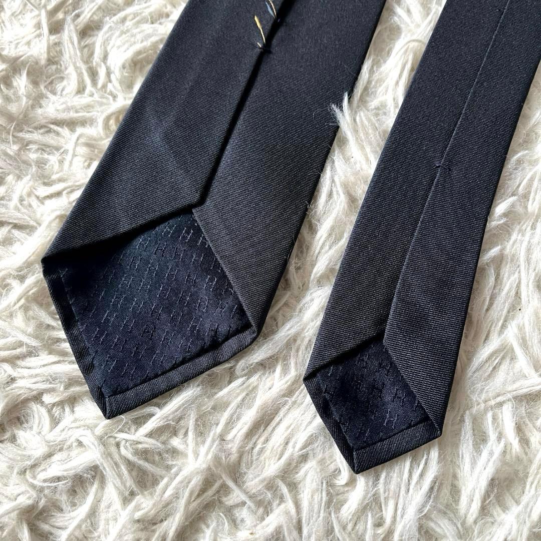 希少モデル美品　HERMES エルメス ネクタイ 鴨＆草刺繍 シルク100% 紺