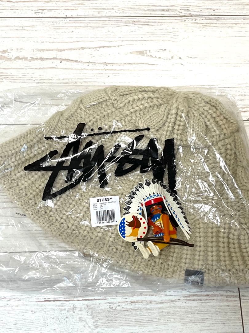 帽子 STUSSY CABLE KNIT BUCKET HAT Oat L/XL