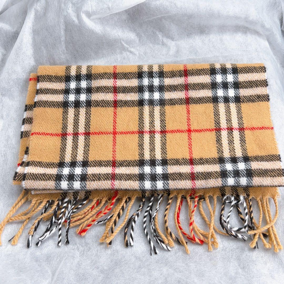 美品 バーバリーズ ノバチェック マフラー ラムウール キャメル 防寒　ストール