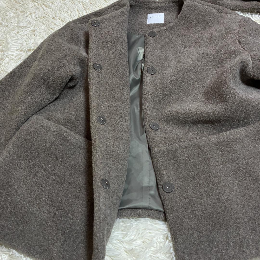 北欧、くらしの道具店　大人のためのウール混ボアコート（マフラー付）/モカブラウン