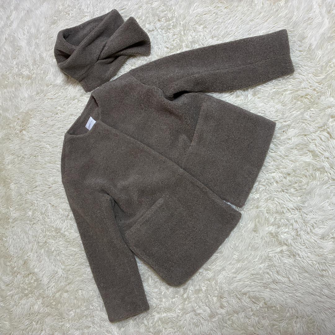 北欧、くらしの道具店　大人のためのウール混ボアコート（マフラー付）/モカブラウン