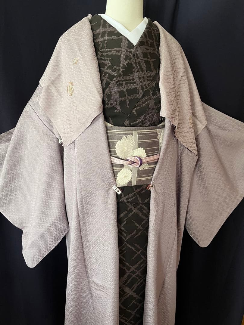 【本場大島紬・名古屋帯セット】　スタイリッシュ　 本泥染め9マルキ　吉祥文