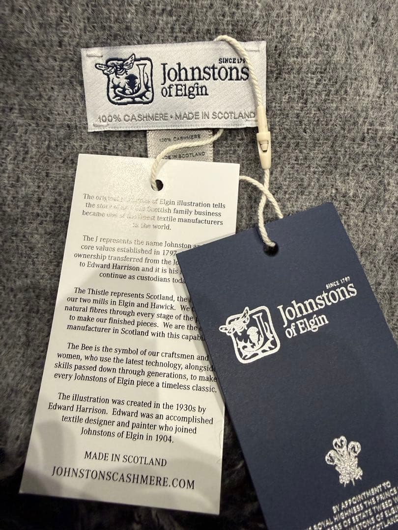 ジョンストンズ カシミア 大判ストール マフラー ブラック グレー