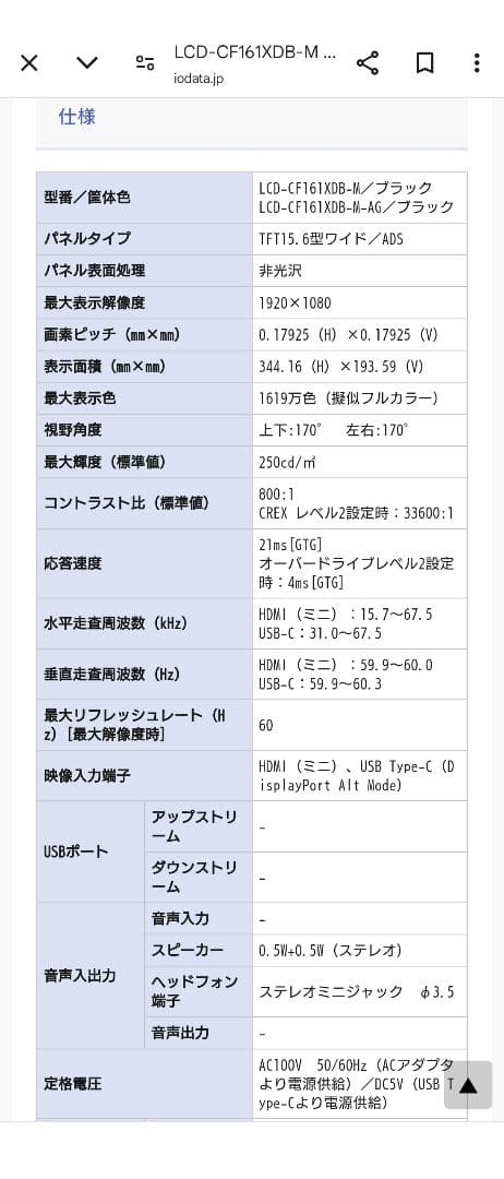 【お買い得】I-O DATA LCD-CF161XDB-M（15.6型）