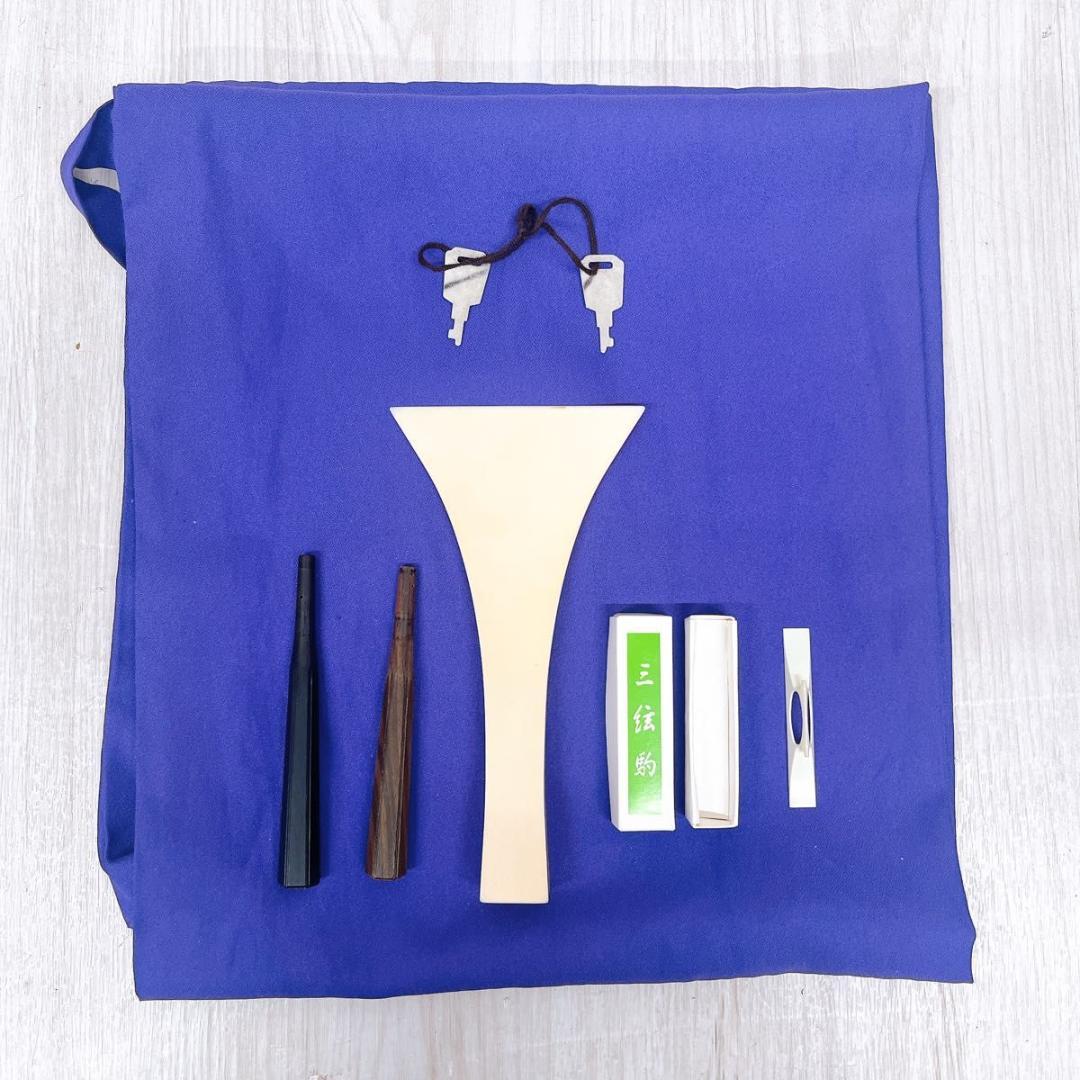 三味線 細棹 丸打胴 動物皮 ハードケース・撥・駒付き 和楽器 皮やぶれなし