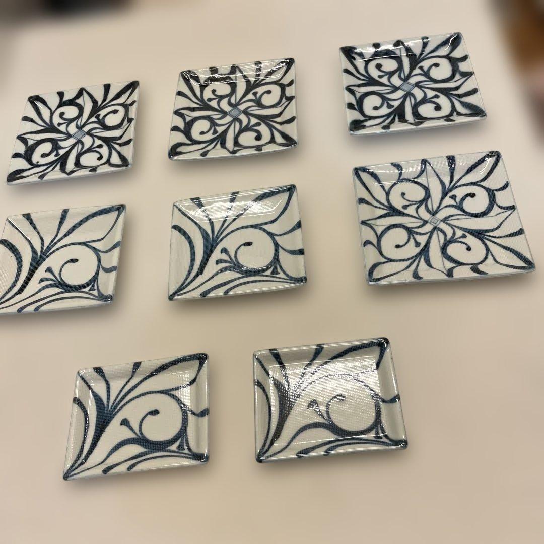 砥部焼　梅山窯　布目角皿コレクション8点セット