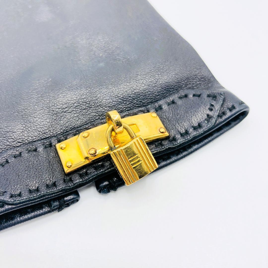 HERMES エルメス レザーグローブ ケリーカデナ ゴールド 黒 手袋 美品