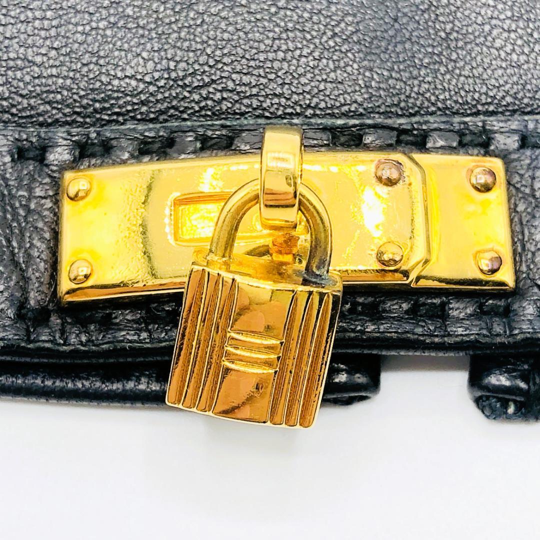HERMES エルメス レザーグローブ ケリーカデナ ゴールド 黒 手袋 美品