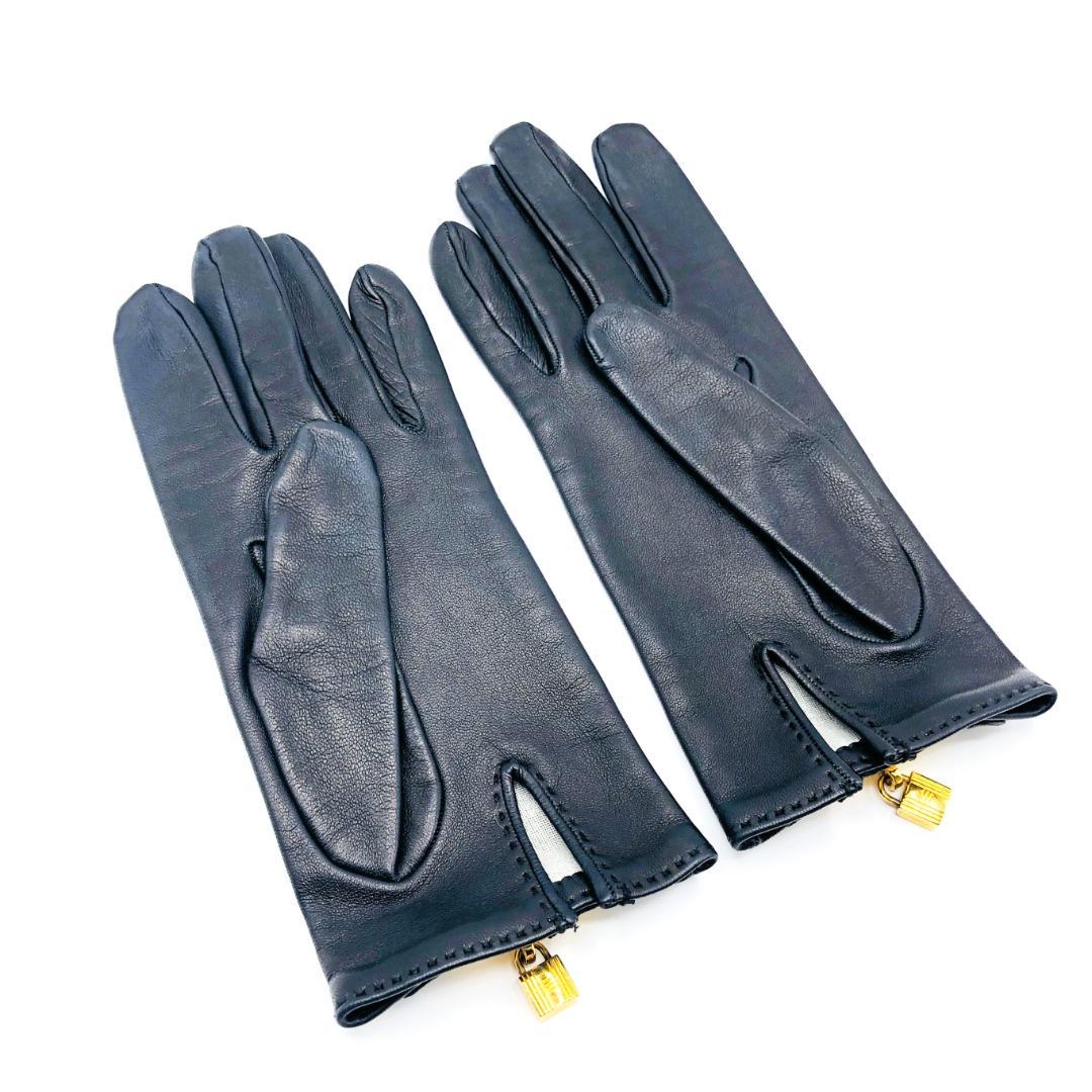 HERMES エルメス レザーグローブ ケリーカデナ ゴールド 黒 手袋 美品