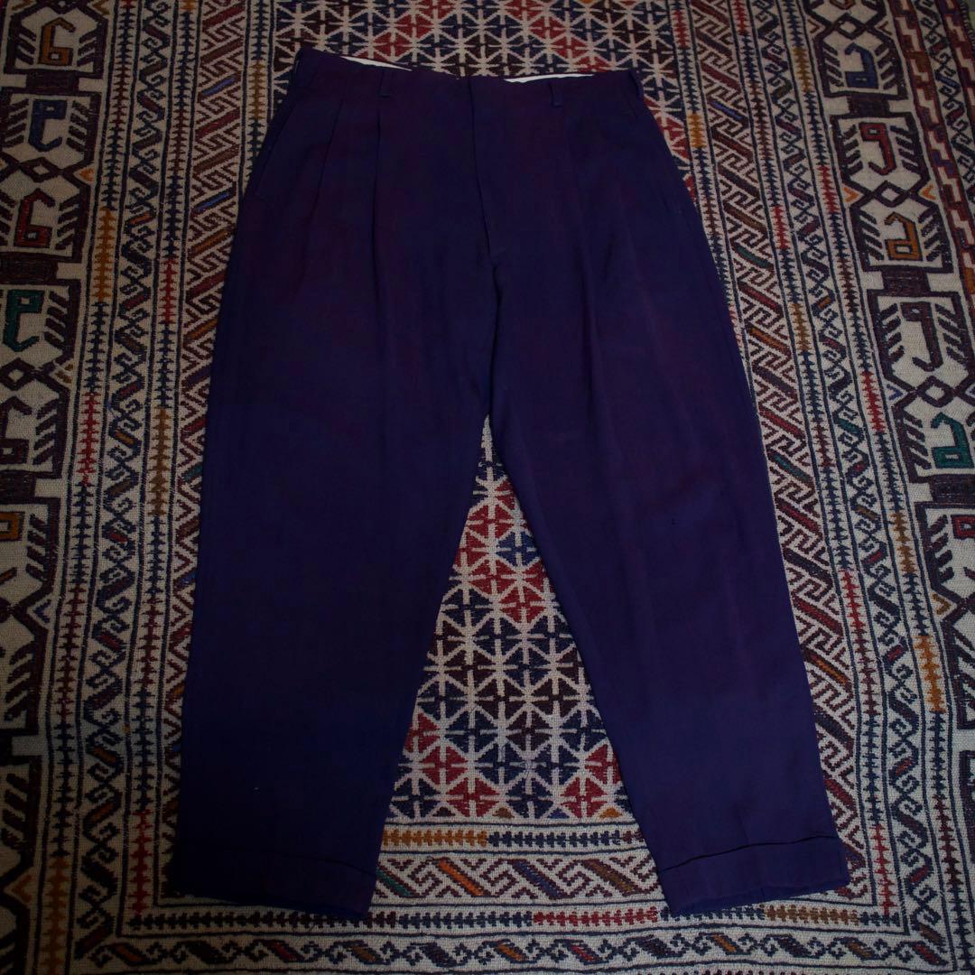 50-60s ギャバジン スラックス パンツ ナス紺　紙フラッシャー