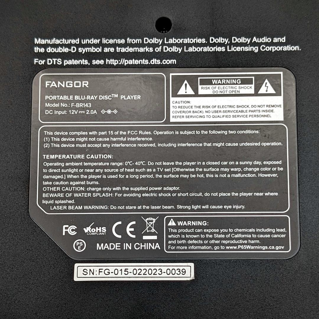 FANGOR F-BR143 ポータブルブルーレイプレーヤー