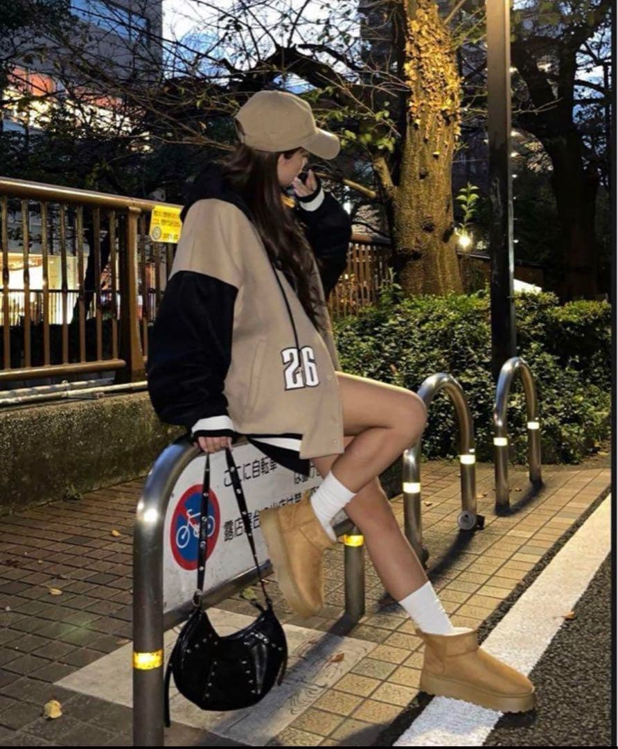 Mineyオリジナル★mobile orderスタジャン★ブラック×ベージュ