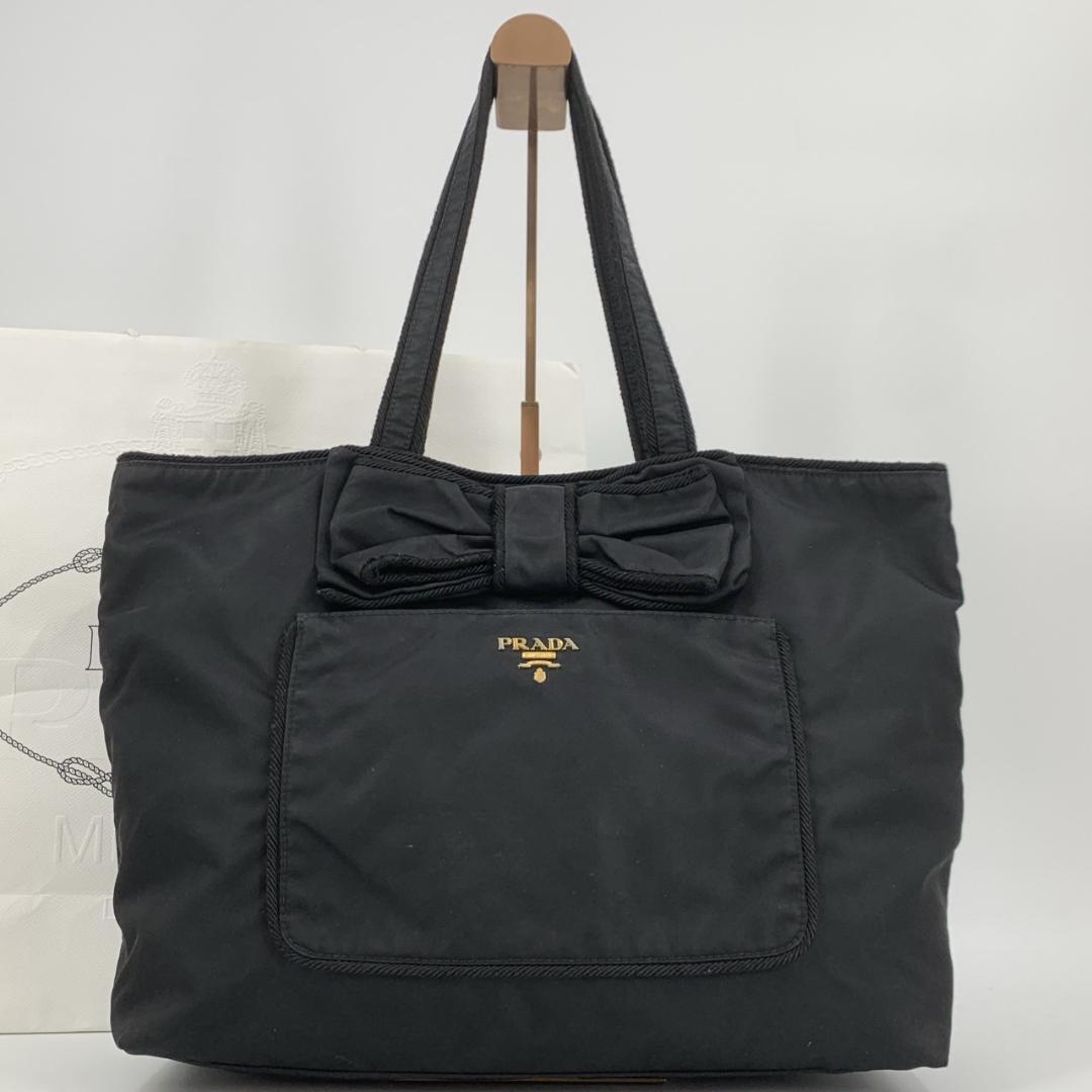 プラダ リボン フィオッコ トートバッグ ショルダーバッグ ゴールドロゴ