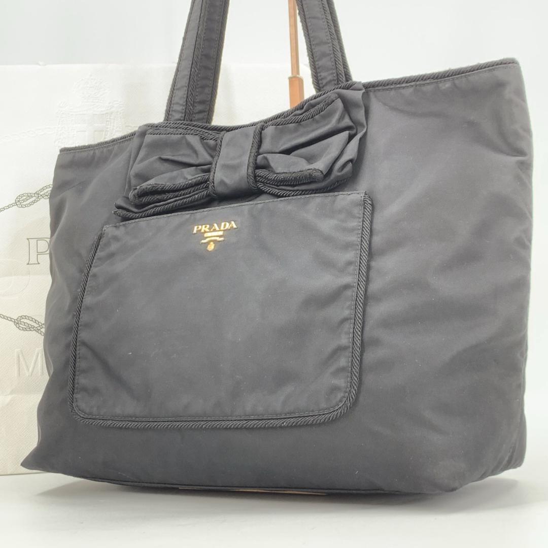 プラダ リボン フィオッコ トートバッグ ショルダーバッグ ゴールドロゴ