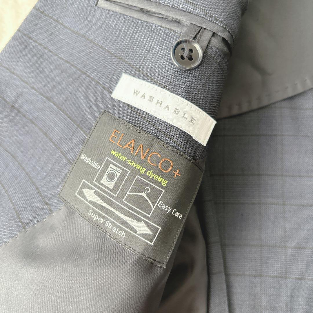 【美品】ユニバーサルランゲージ　スリーピース　スーツ　チェック柄　ネイビー