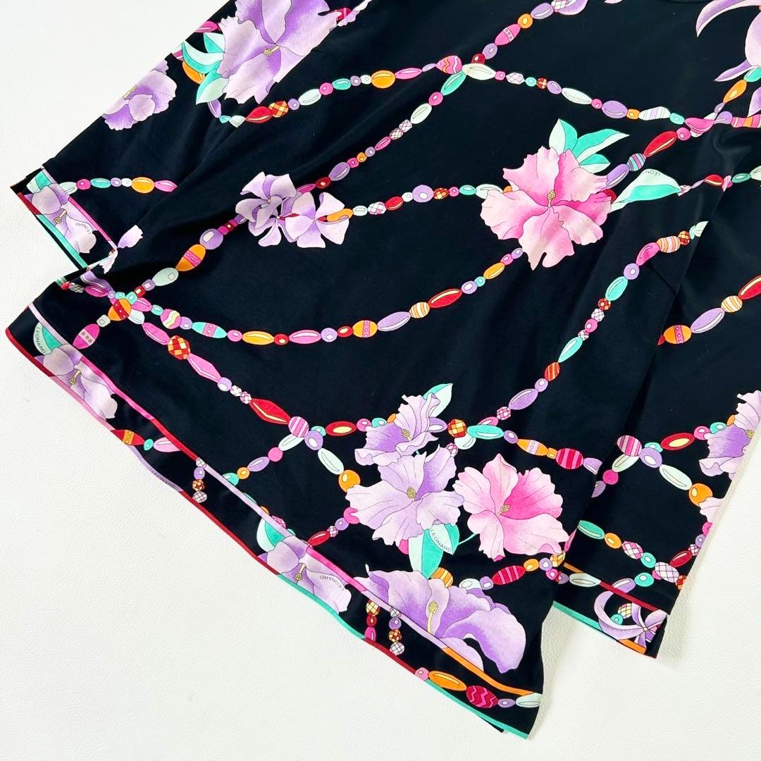 大きいサイズ42 レオナール 豪華花柄 チュニック ブラック ゆったり