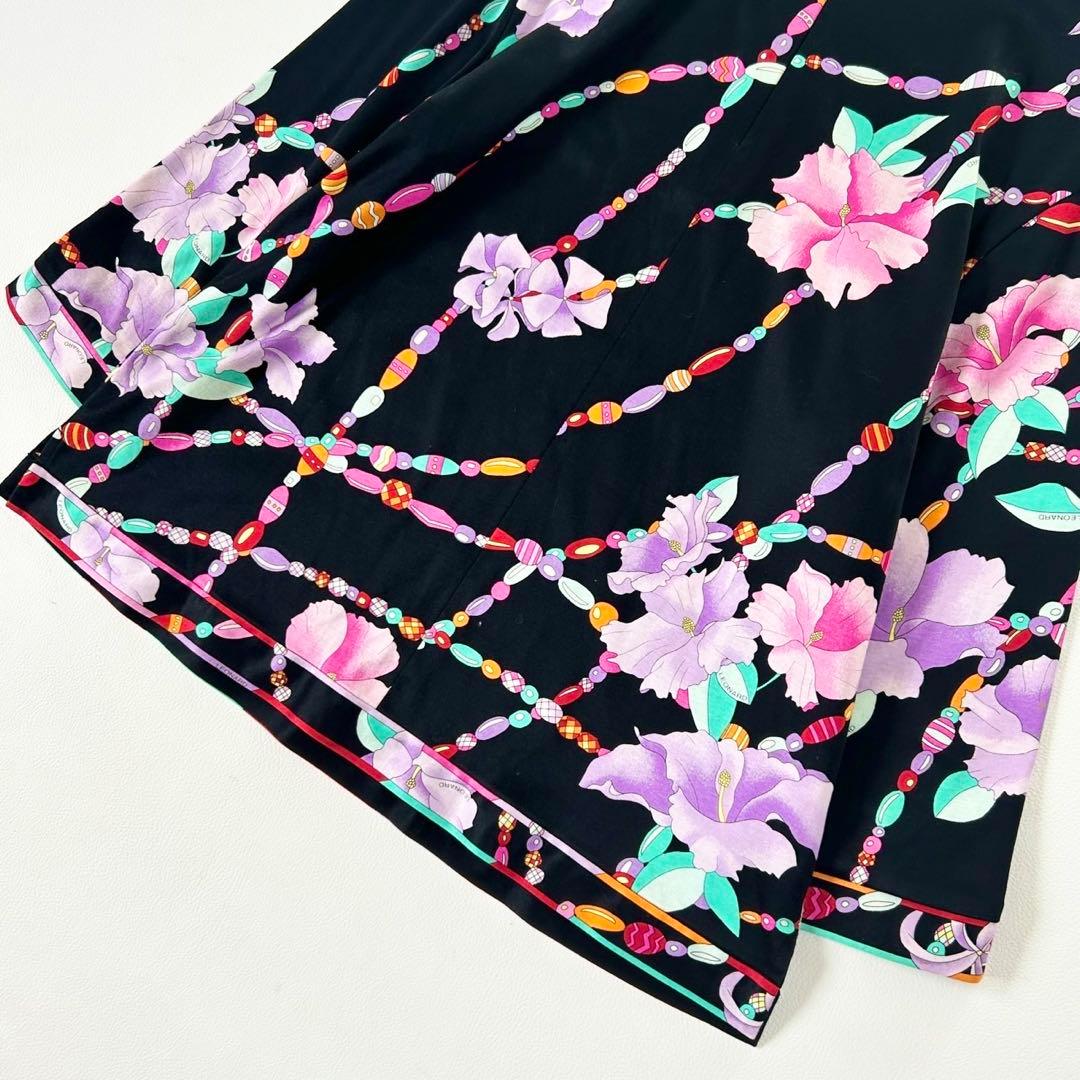 大きいサイズ42 レオナール 豪華花柄 チュニック ブラック ゆったり