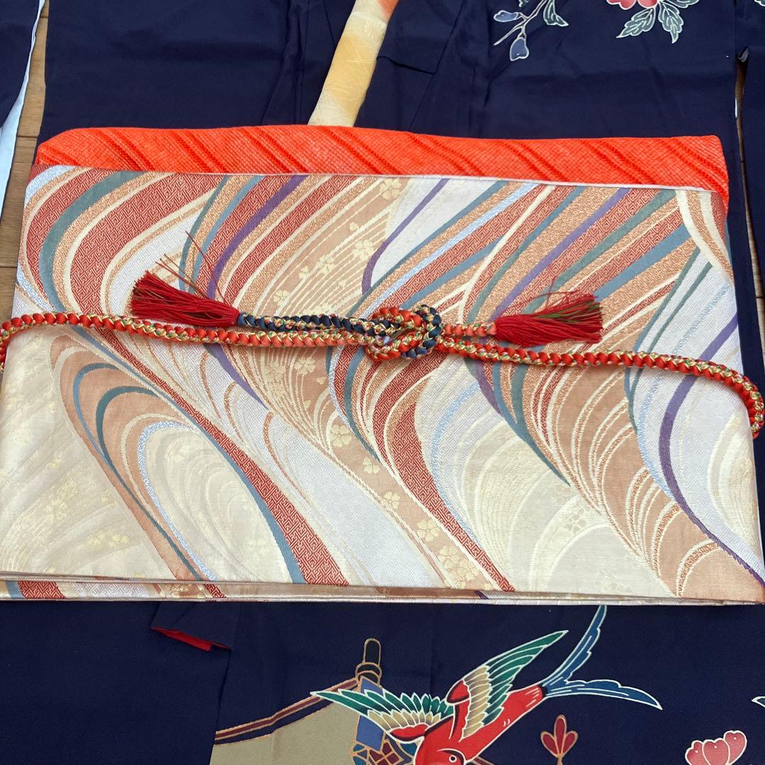 お値下げ　振袖 フルセット　京紅型　宮崎良次　落款あり紺色 正絹