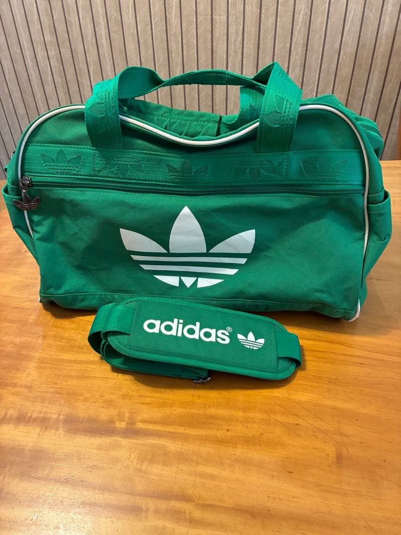 90s adidas ボストンバッグ 緑 ショルダー付き トレフォイル 2way