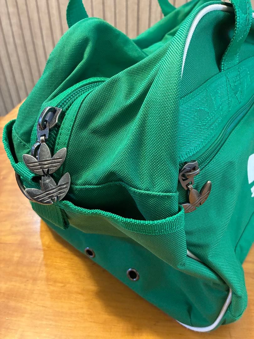 90s adidas ボストンバッグ 緑 ショルダー付き トレフォイル 2way