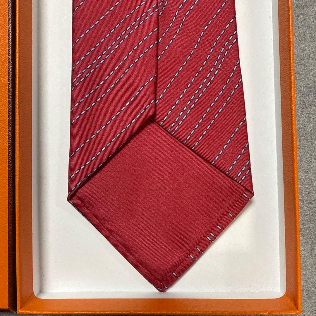 極美品　エルメス　ネクタイ　赤　ストライプ　シルク