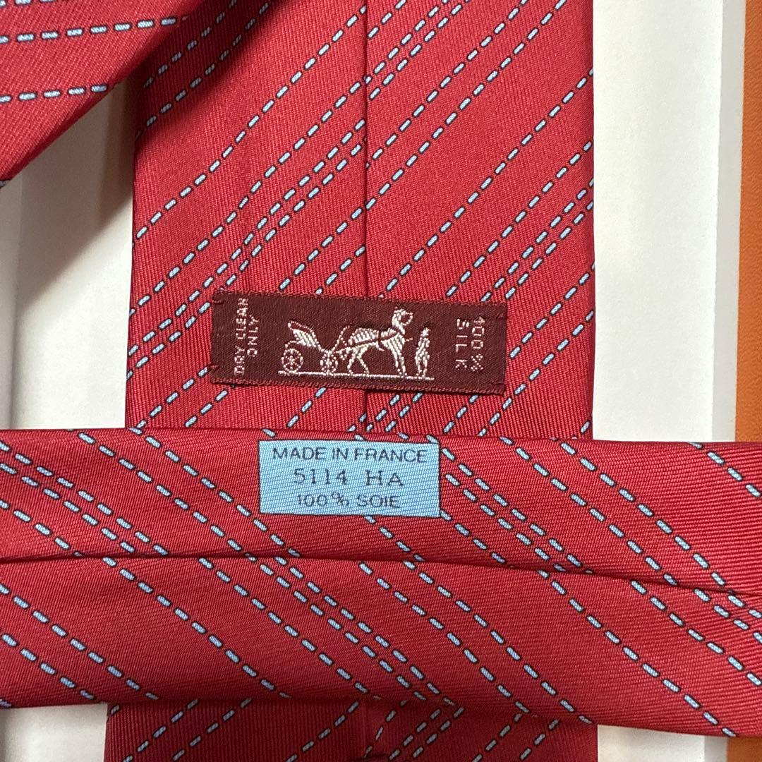 極美品　エルメス　ネクタイ　赤　ストライプ　シルク