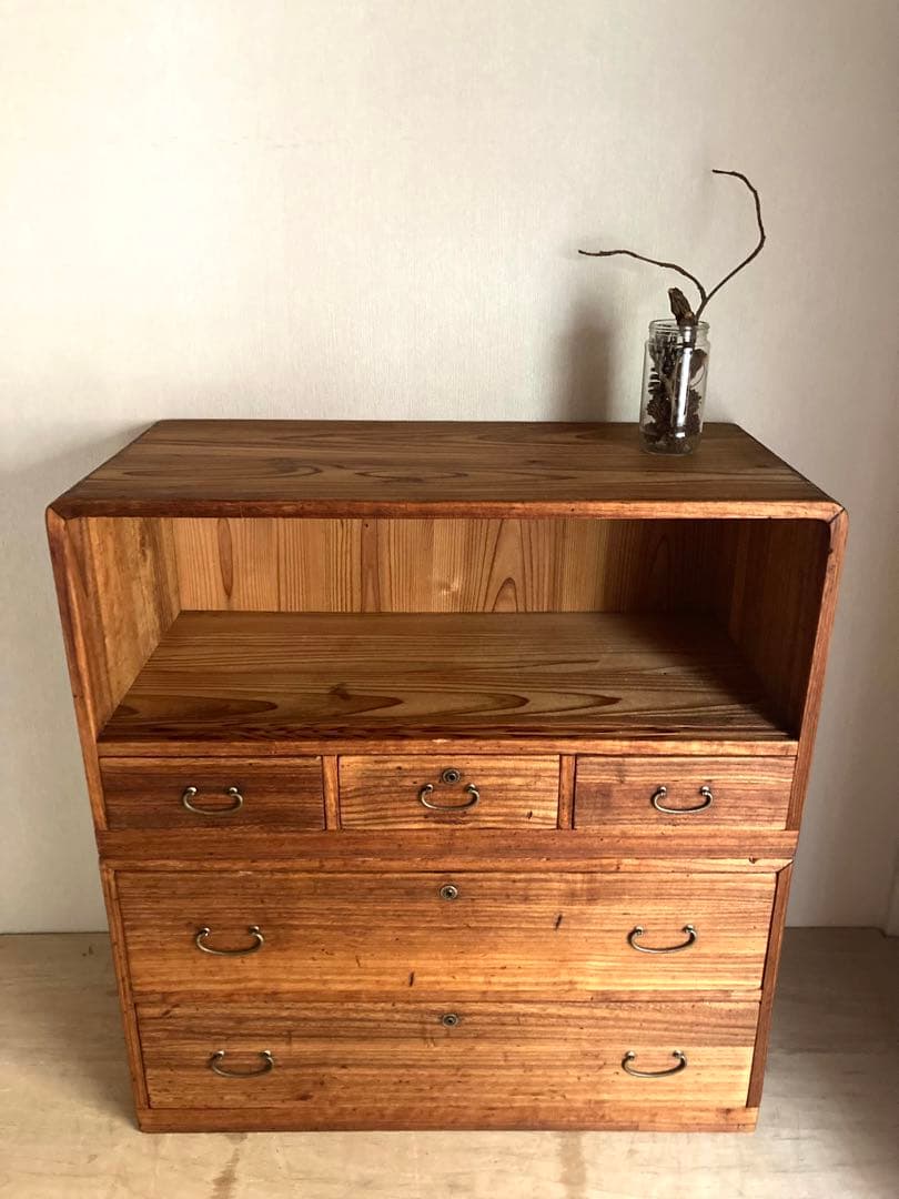 【送料込】アンティークの収納棚　無垢材　高さ93cm 上下分割可