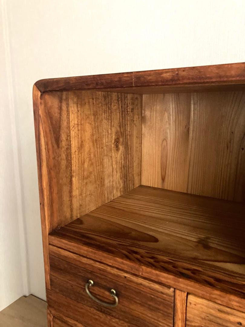 【送料込】アンティークの収納棚　無垢材　高さ93cm 上下分割可