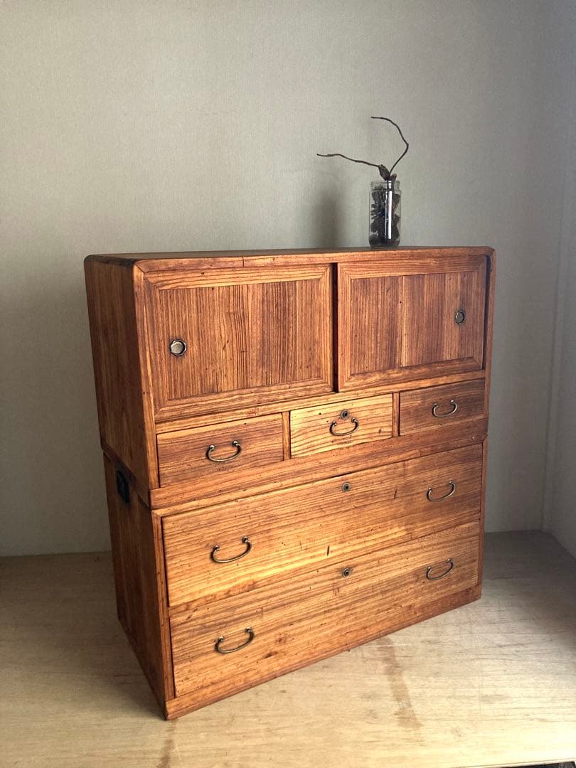 【送料込】アンティークの収納棚　無垢材　高さ93cm 上下分割可