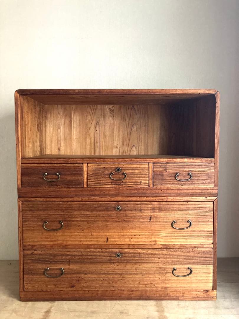 【送料込】アンティークの収納棚　無垢材　高さ93cm 上下分割可