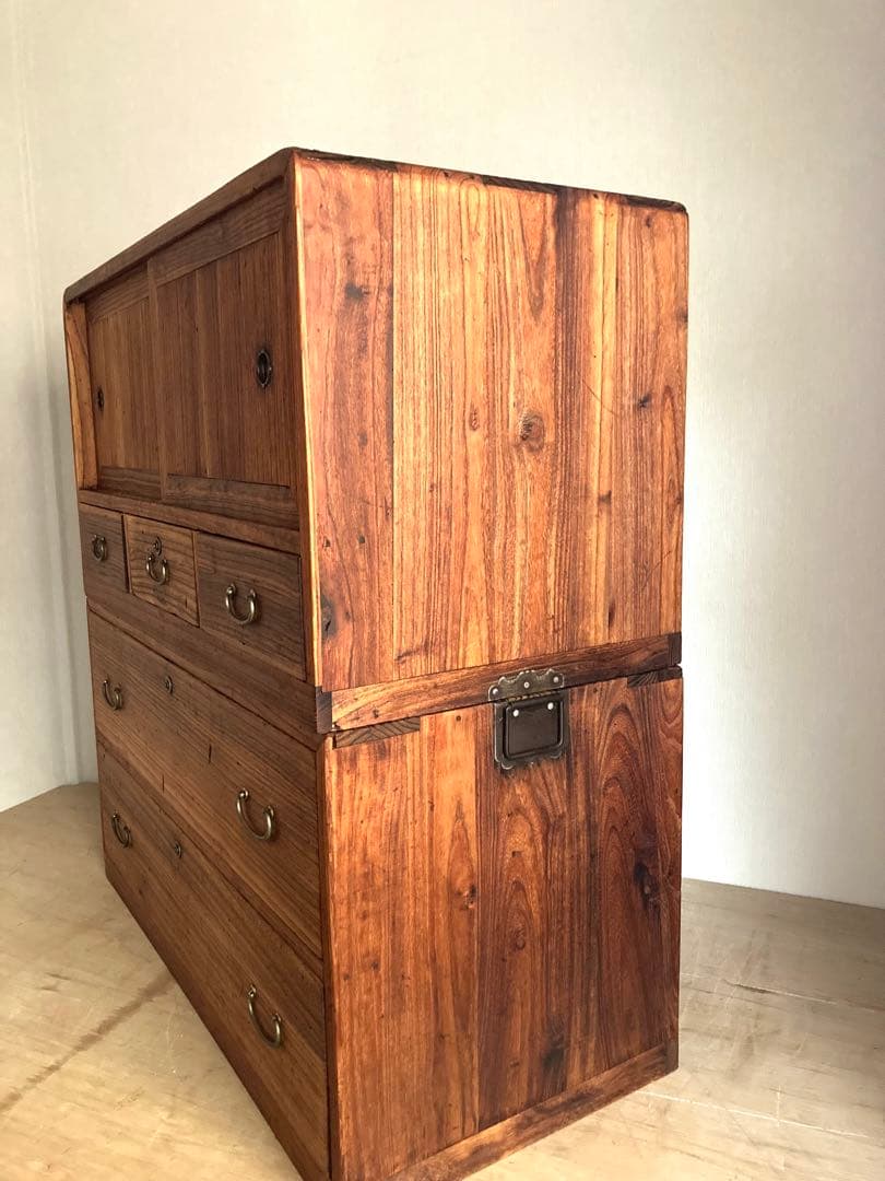 【送料込】アンティークの収納棚　無垢材　高さ93cm 上下分割可