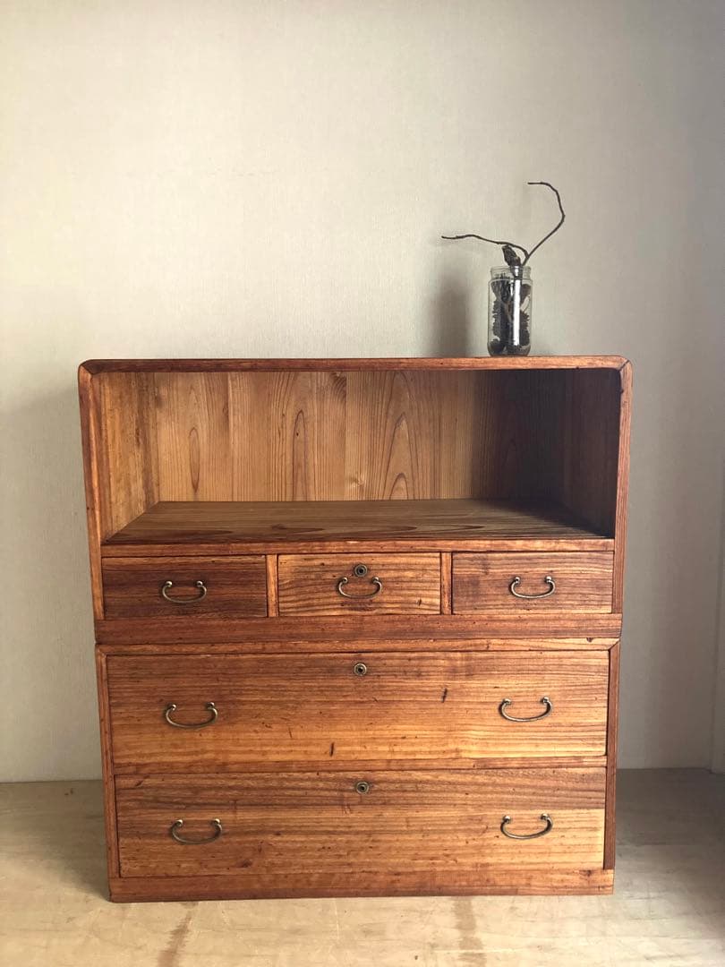 【送料込】アンティークの収納棚　無垢材　高さ93cm 上下分割可