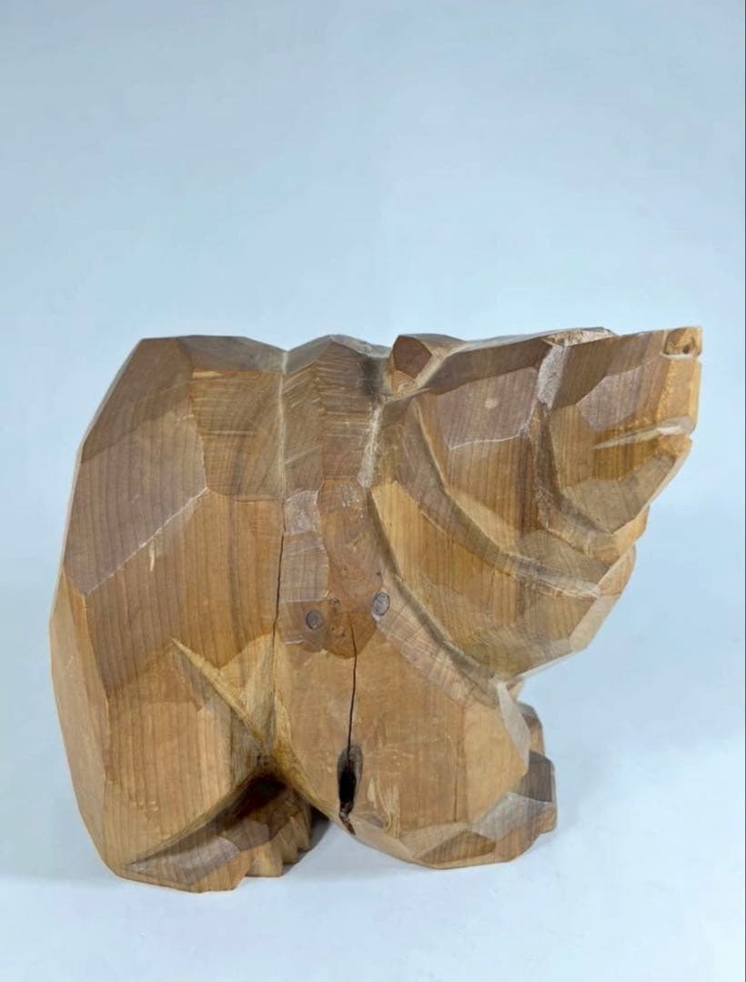 【引間二郎】　面彫りクマ　木彫り熊　やくも印あり