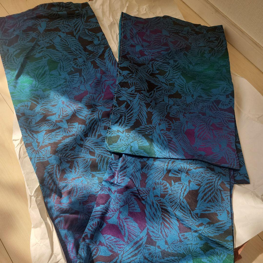 斉藤三才　着物　小紋　青　紫　鳥　鳩　作家　高級　しつけ付き