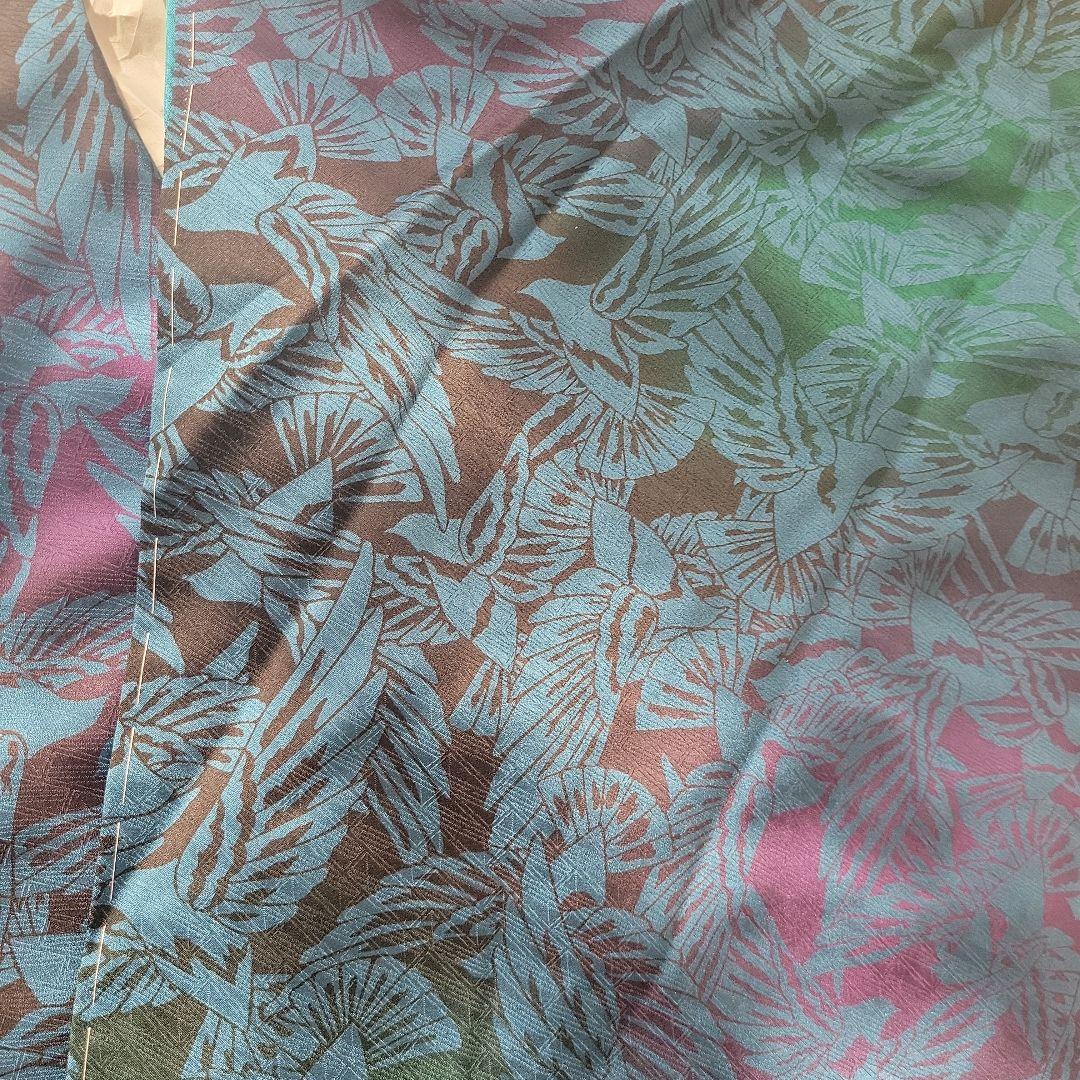 斉藤三才　着物　小紋　青　紫　鳥　鳩　作家　高級　しつけ付き