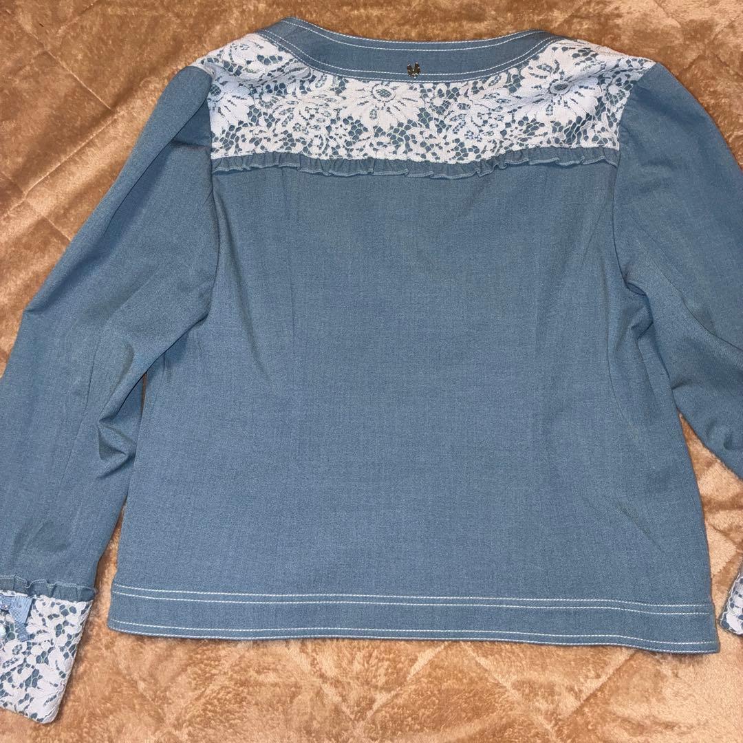 ち*ー様 春物 新品 スーパービューティー ノーカラーデニム風ストレッチジャケッ