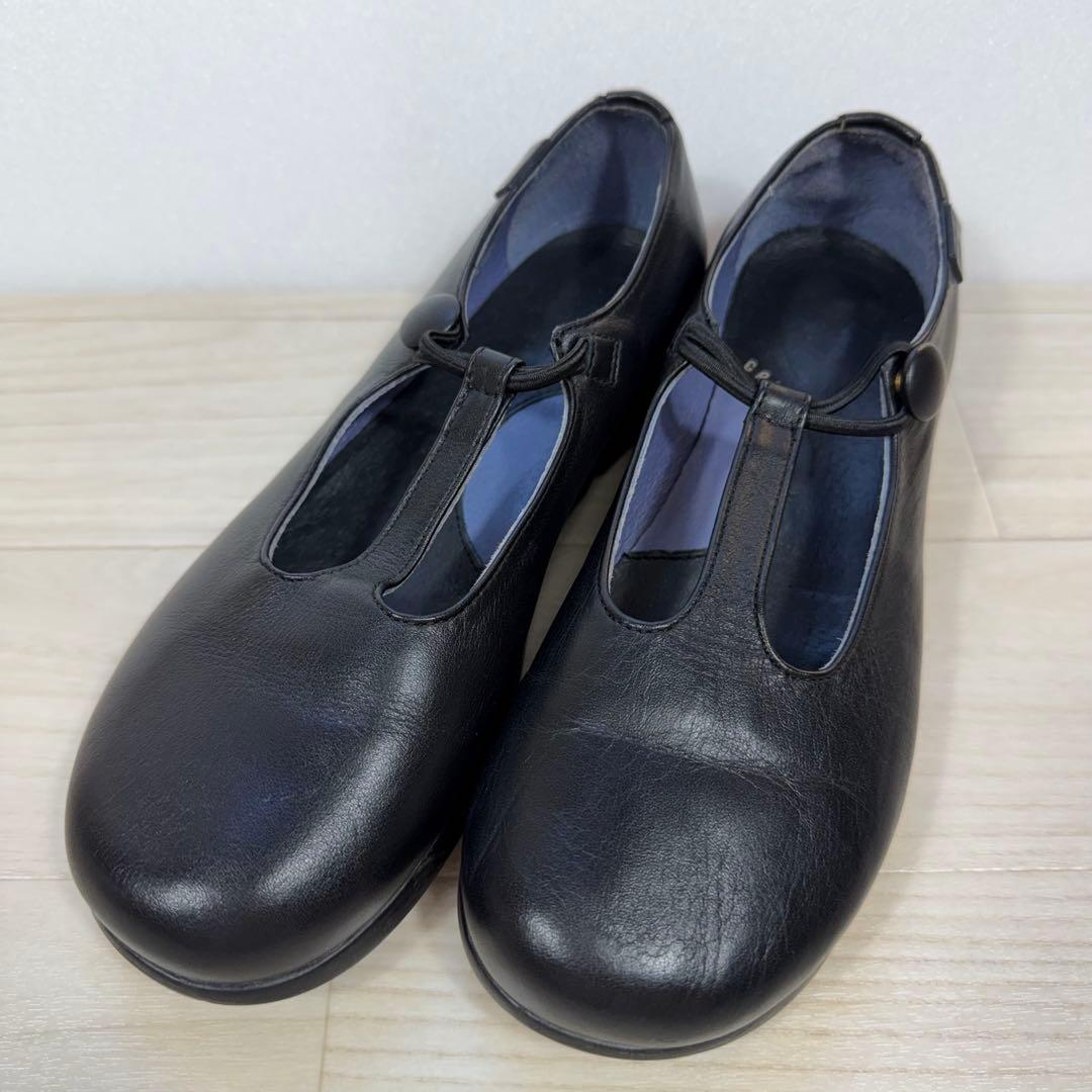 カンペール レザーフラットシューズ Tストラップ ブラック 36 23cm