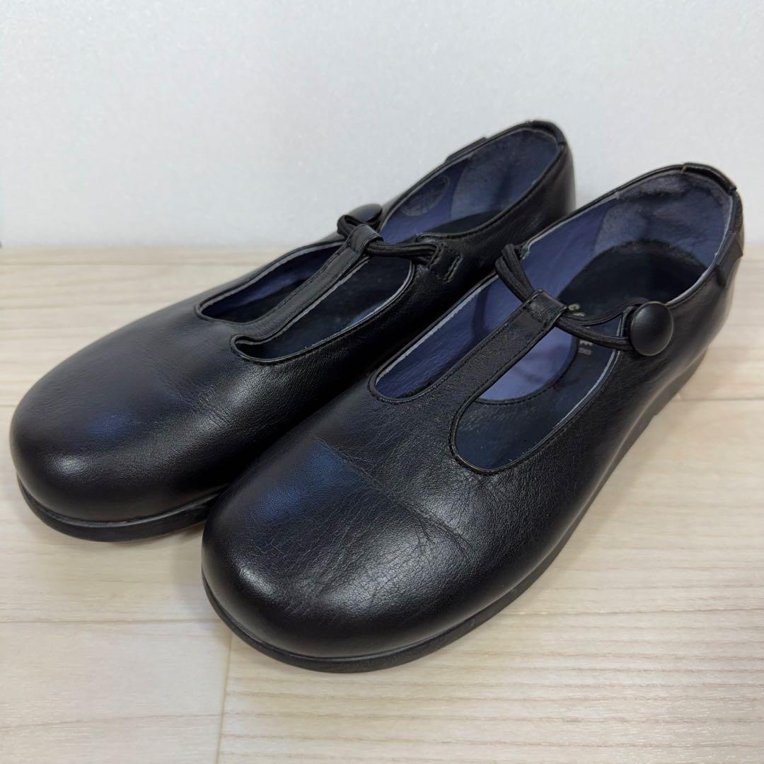 カンペール レザーフラットシューズ Tストラップ ブラック 36 23cm