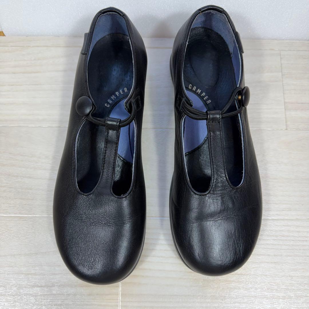 カンペール レザーフラットシューズ Tストラップ ブラック 36 23cm
