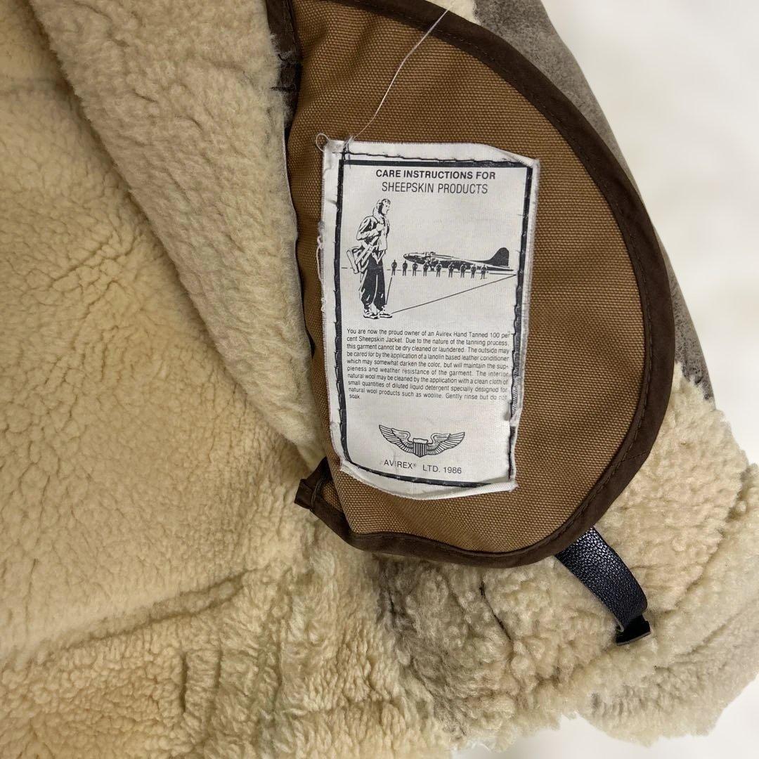 AVIREX B-3 フライトジャケット ムートン ボア 羊革 レザー 茶 34