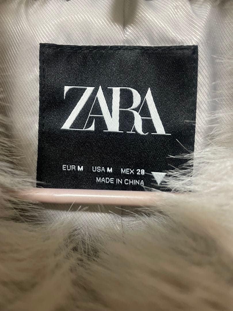 ZARA ザラ フェイクファーショートコート パールグレー M