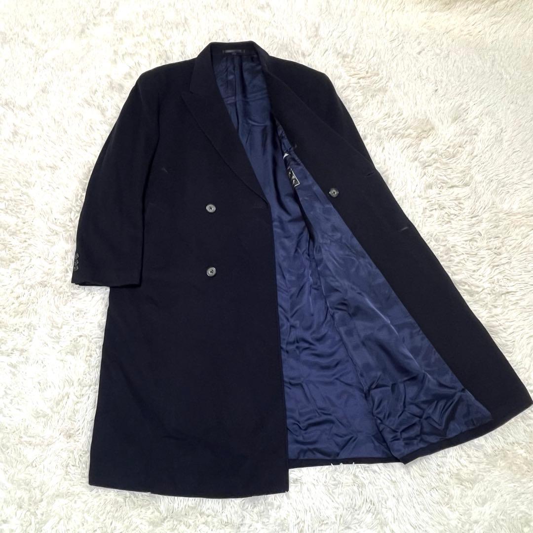 カシミヤ100% ダブルチェスターコート ジェントローレル ダークネイビー　XL