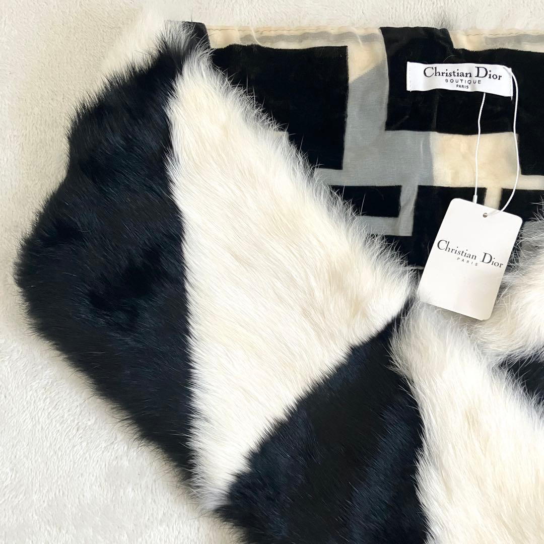 クリスチャンディオール ガリアーノ ラビットファーマフラー ブラック ホワイト