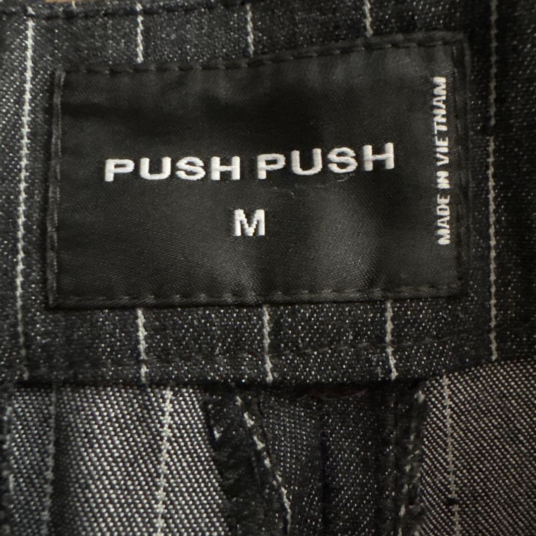 PUSHPUSH ストライプ スラックス Mサイズ ワイドパンツ ブラック