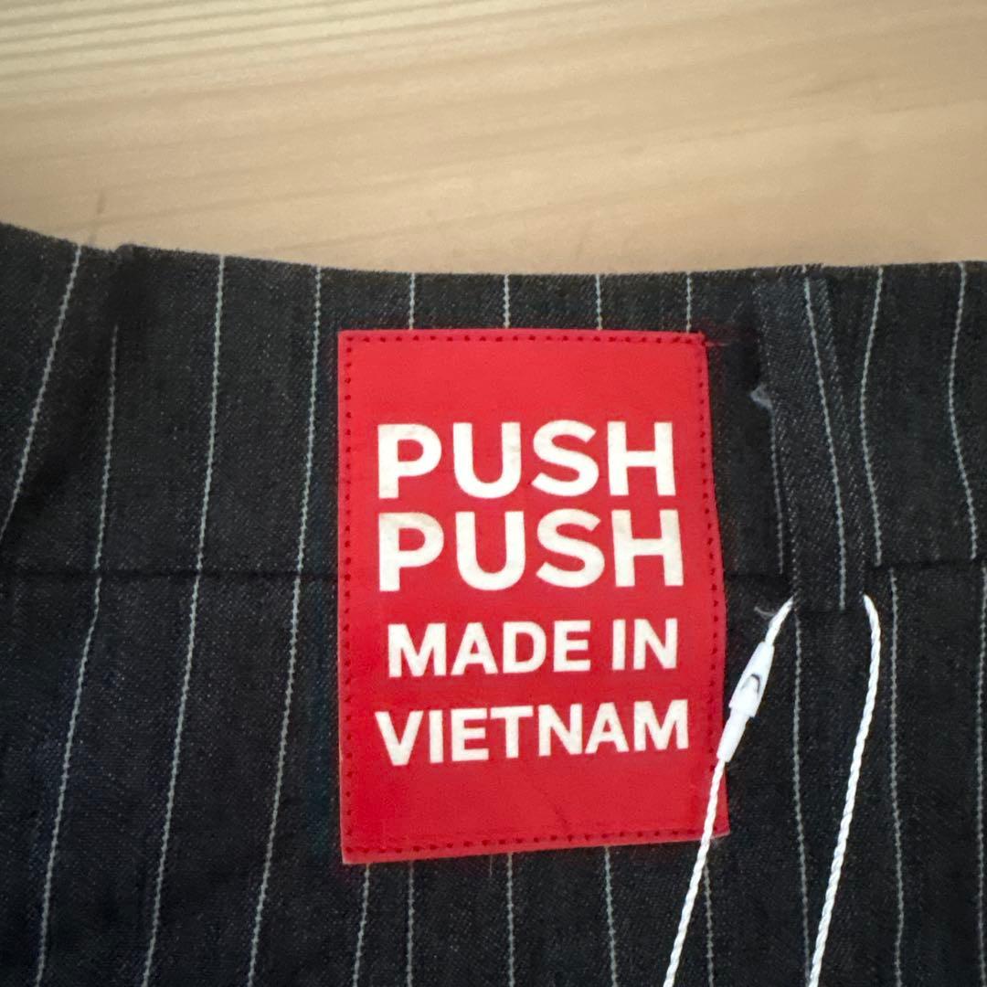 PUSHPUSH ストライプ スラックス Mサイズ ワイドパンツ ブラック