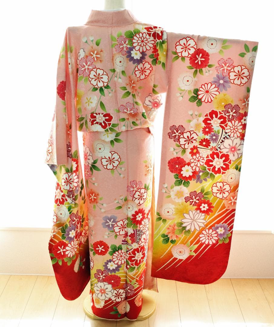 豪華振袖単品　正絹　ピンク　地模様　金　成人式　結婚式　パーティ【２０３６】