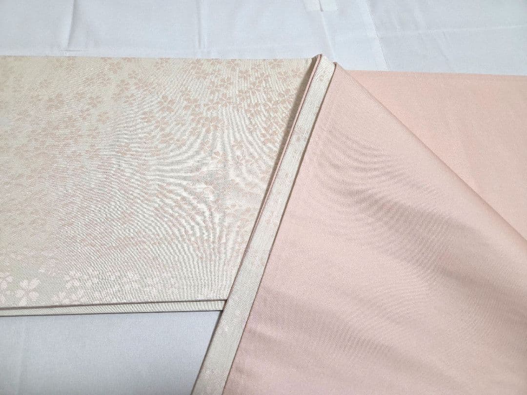 C◆着物くつろぎ さが美 桜の花模様 白 薄ピンク 六通 正絹 カジュアルな袋帯